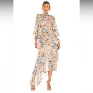 Elliatt Astrid Dress in Multi Print - Floral Asymmetrical Long Sleeve Dress